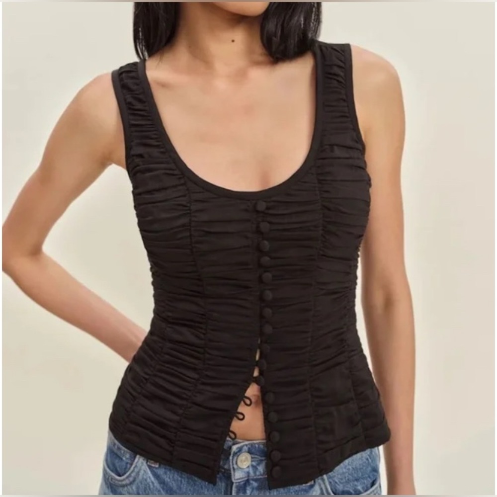 Reformation Black Ruched Button-Front Tank - Picture 3 of 13